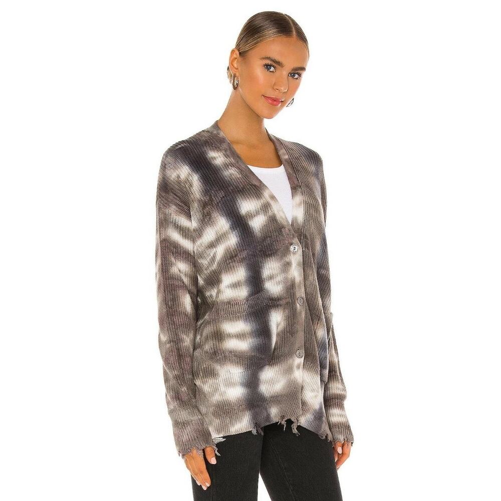 Young Fabulous & Broke Indie Cardigan Blue Haze Camo Sweater M/L Distressed